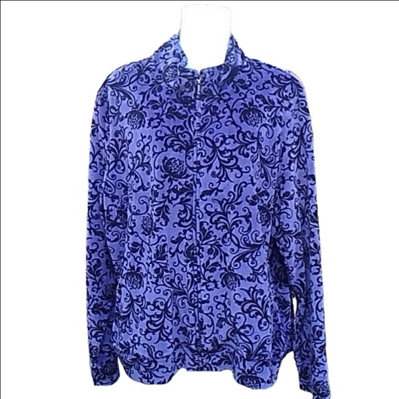 Northern Reflections Tops - Northern Reflections Velour Purple with Black full Zip Track Jacket Women L Y2K